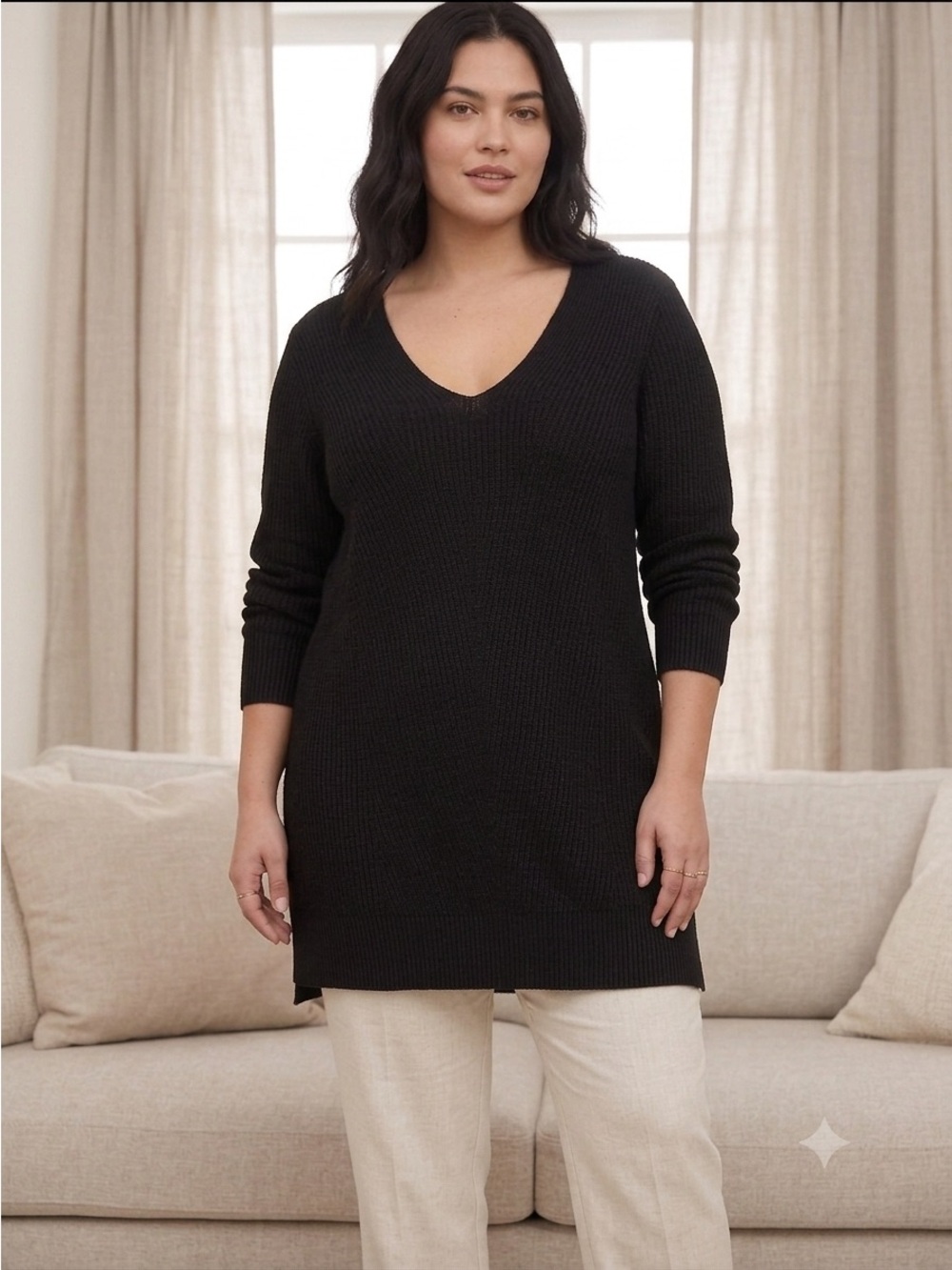 Old Navy Black V-Neck Women's Hi-Lo Tunic Sweater